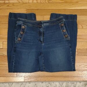Talbots Dark Blue Denim Wide Leg with Button-Trim Pockets